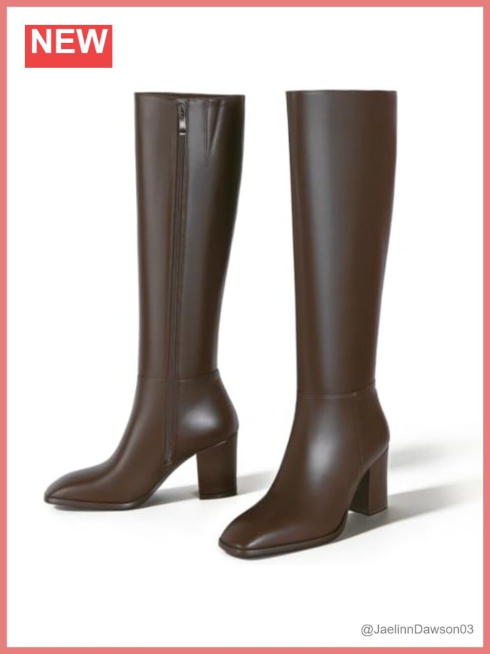 Knee High Boots Women Chunky Heel Square Toe PU Leather Wide Calf